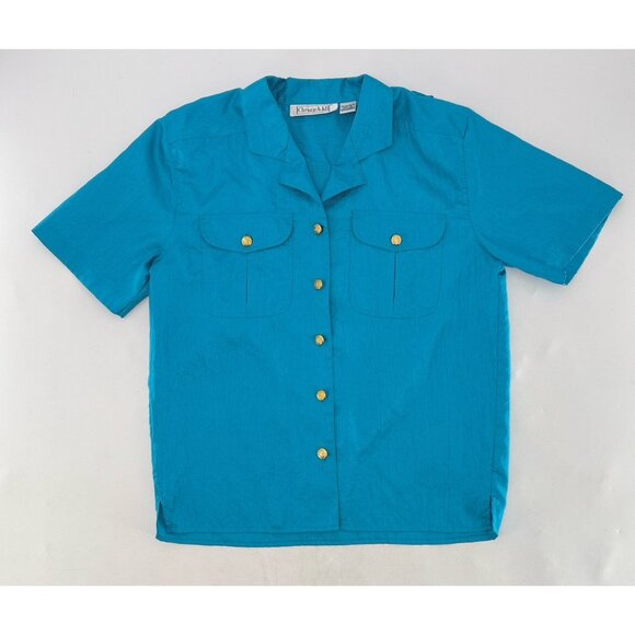 Christie & Jill Bright Blue Gold Nautical Button Up Shirt Blouse Blouse Sz 6 - Picture 3 of 8